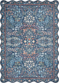 Pepo Blue Floralnature Machine Woven Polyester Washable Area Rug